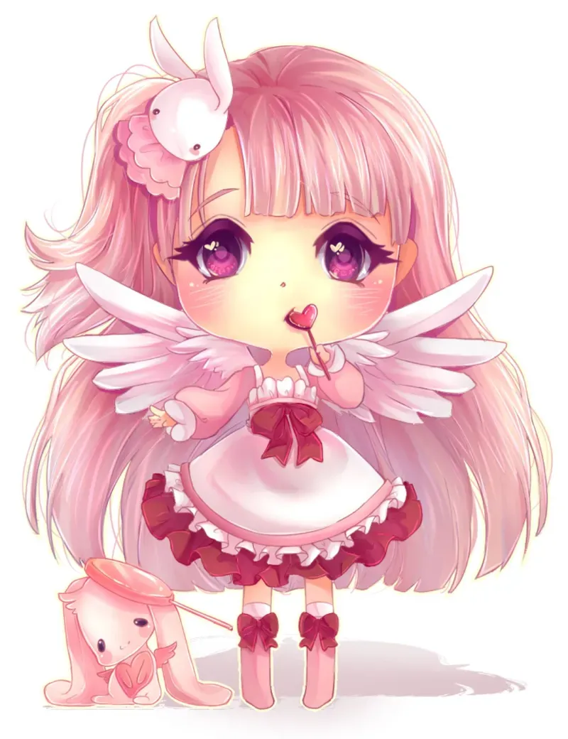 hình ảnh chibi nữ cute màu hồng 2