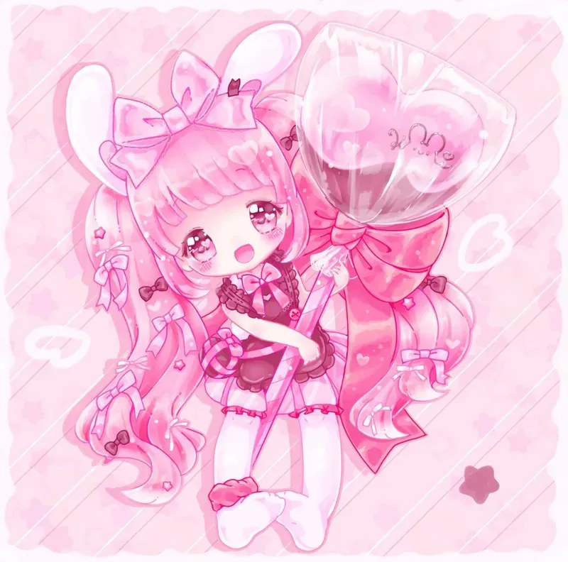 hình ảnh chibi nữ cute màu hồng 14