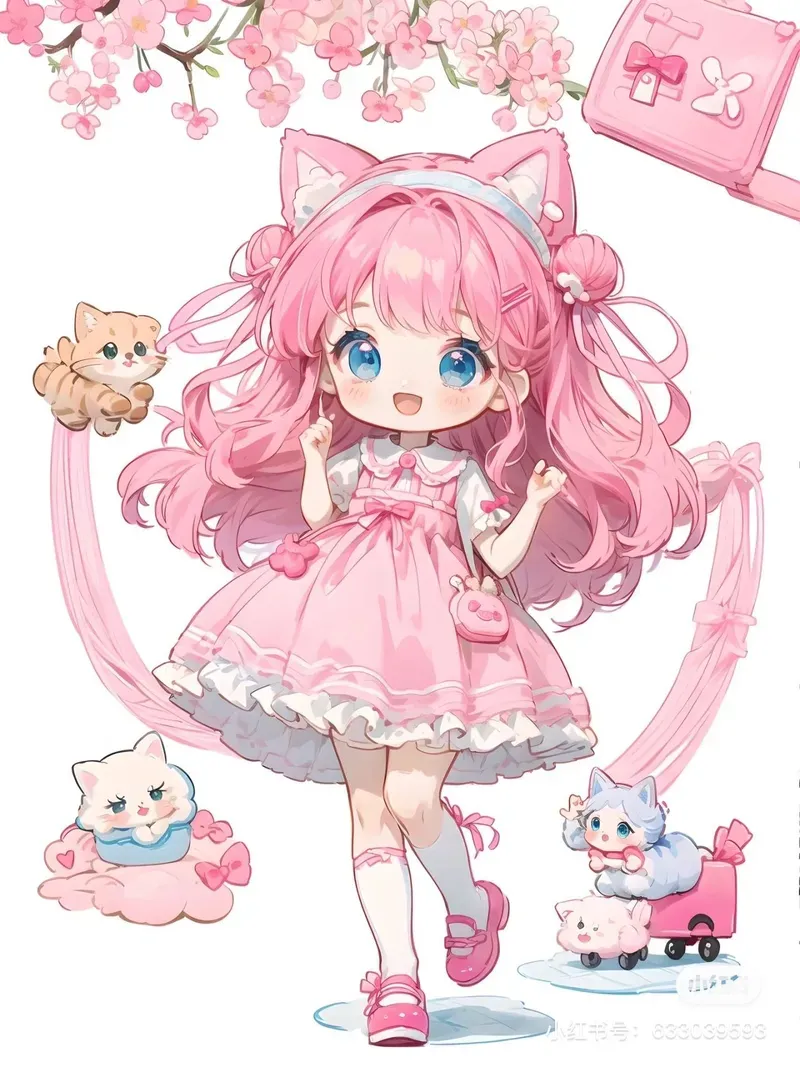 hình ảnh chibi nữ cute màu hồng 1