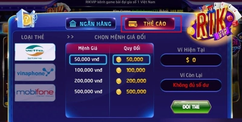 Hướng Dẫn Các Cách Nạp Tiền Vào RIKVIP