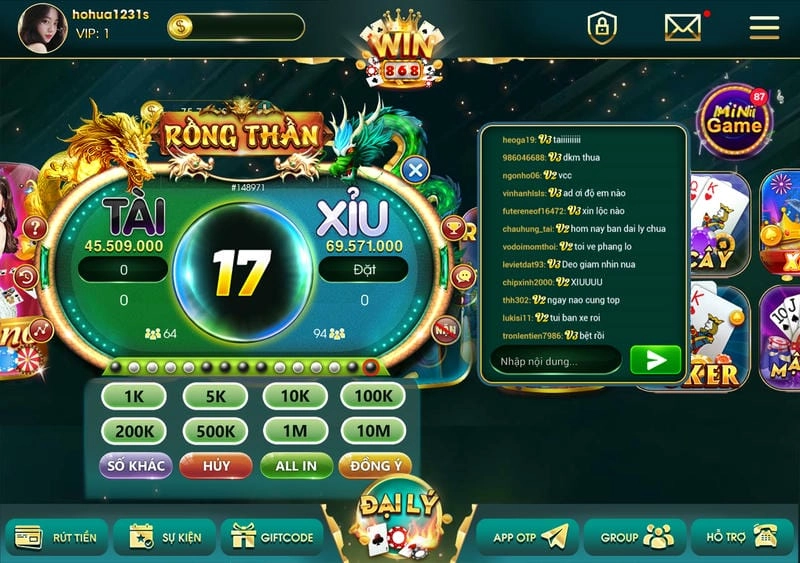  Bàn cược game tài xỉu tại macau club, dễ chọn Tài/Xỉu chính xác.