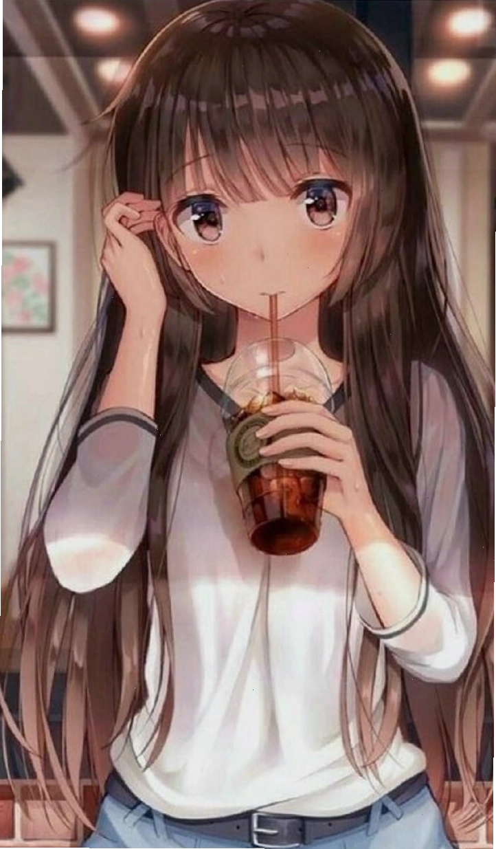 Ảnh anime nữ dễ thương uống trà sữa