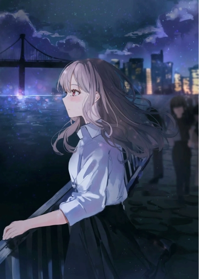 Ảnh gái xinh anime buồn nhìn bầu trời đêm