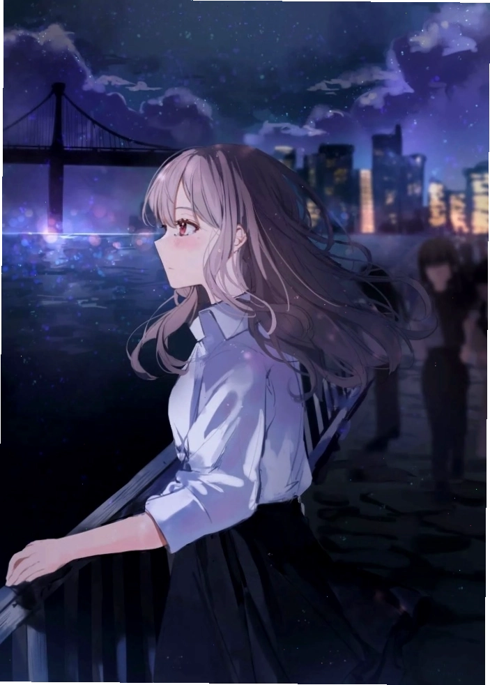 Ảnh gái xinh anime đang đứng buồn nhìn về bầu trời đêm xa xăm