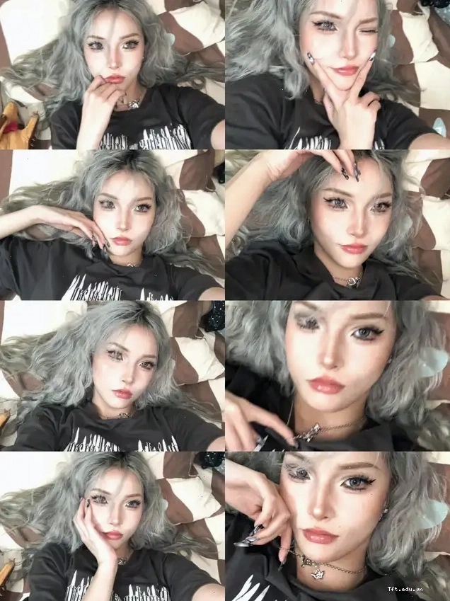 Ảnh selfie cận cảnh cô gái tóc xám