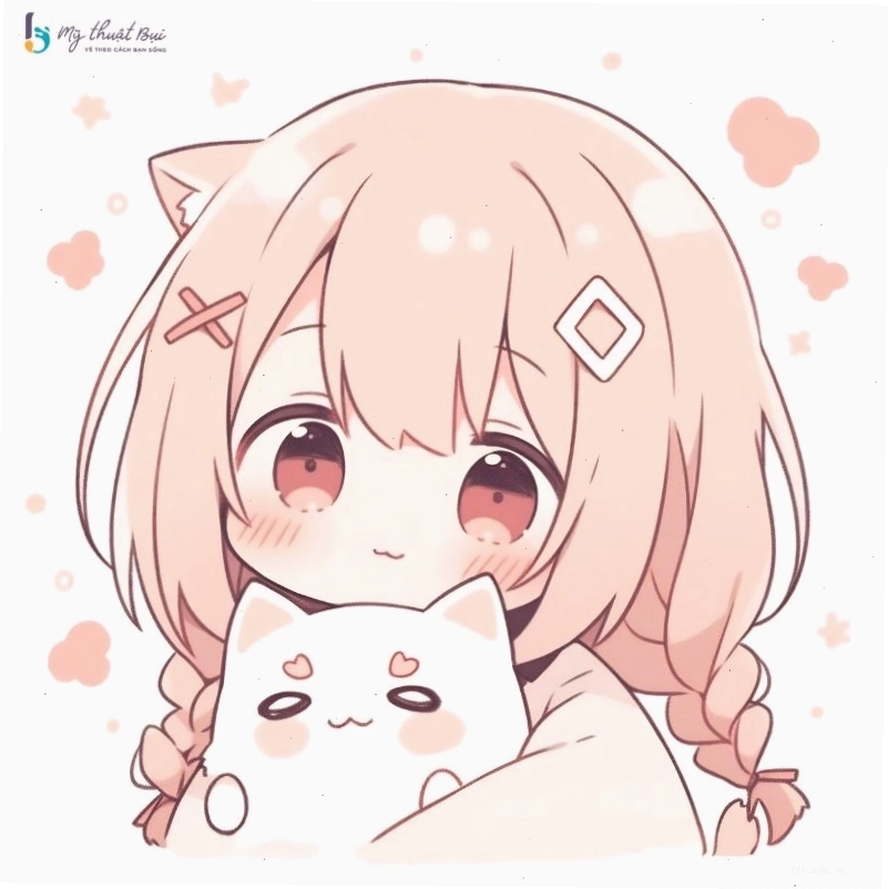 Anime girl chibi dễ thương với mái tóc dài và trang phục cách điệu