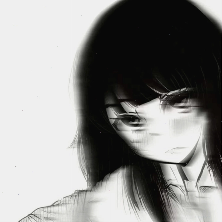 Avatar anime trắng đen với đường nét sắc sảo, biểu cảm buồn