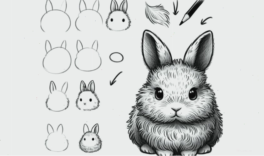 Cách vẽ con thỏ bông xù cute bằng bút chì
