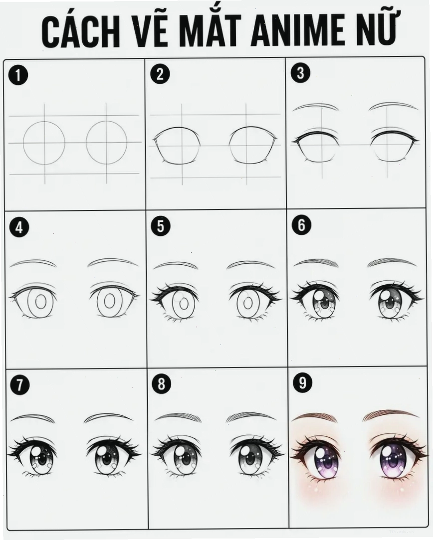 Cách vẽ mắt anime nữ đơn giản bằng bút chì cho người mới bắt đầu