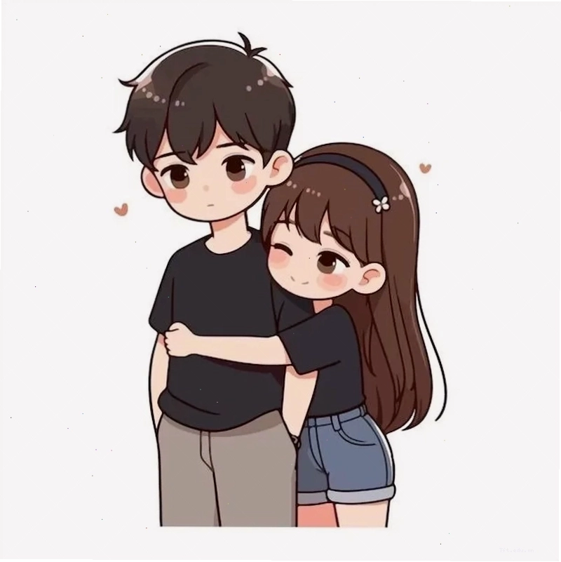 Cặp đôi anime chibi dễ thương thể hiện tình cảm ngọt ngào