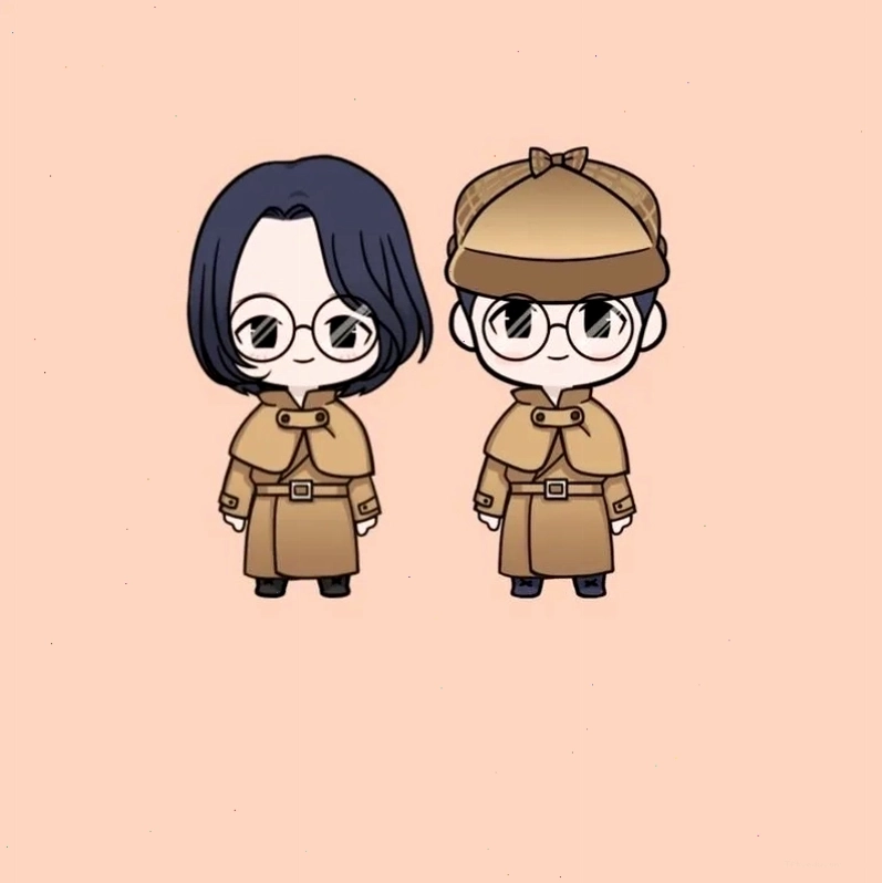 Cặp đôi chibi dễ thương trao nhau ánh mắt tình tứ