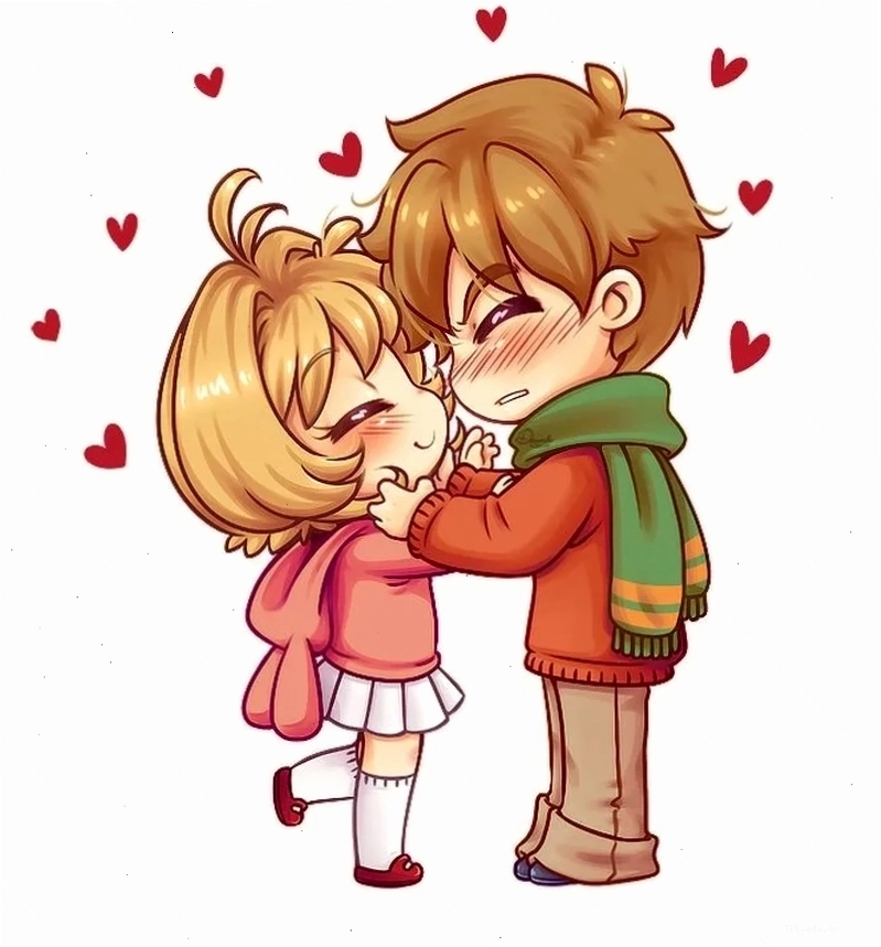 Cặp đôi chibi dễ thương trao nhau nụ cười rạng rỡ