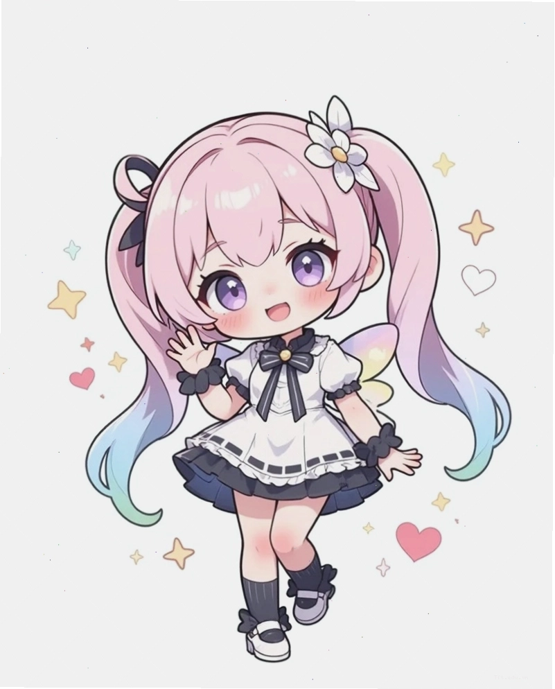 Chibi bé gái chơi đùa cùng thú cưng