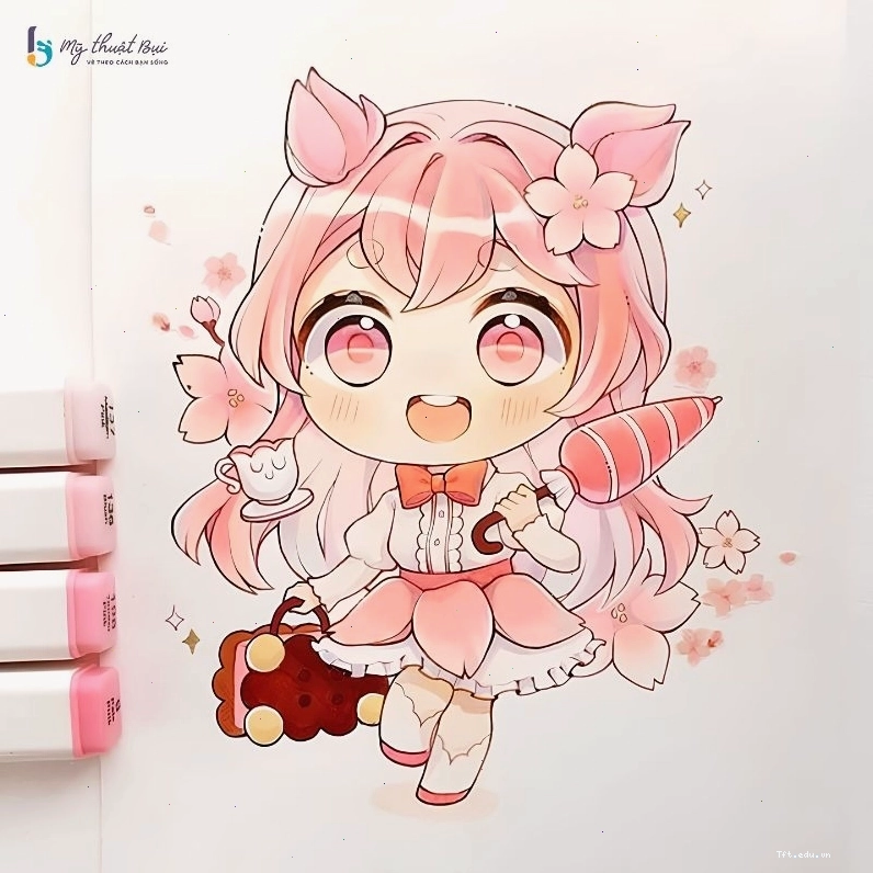 Chibi girl trong trang phục học sinh đáng yêu
