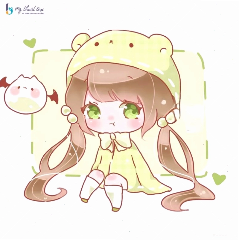 Chibi nữ đang cầm một bông hoa nhỏ