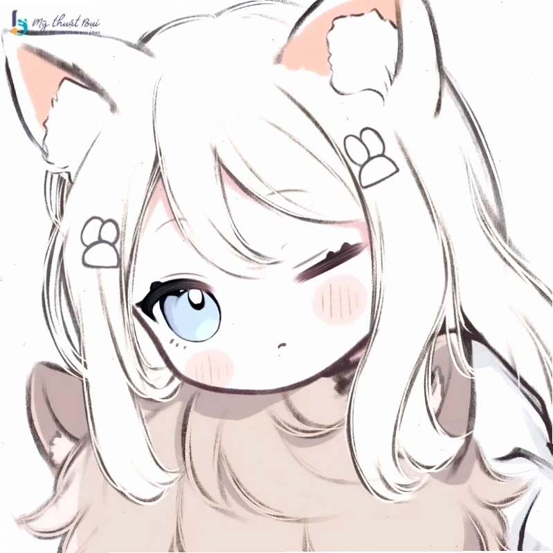 Chibi nữ đang chơi đùa cùng một chú mèo nhỏ
