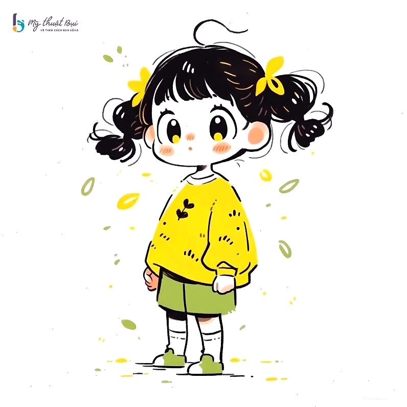 Chibi nữ dễ thương đang cầm một chú gấu bông