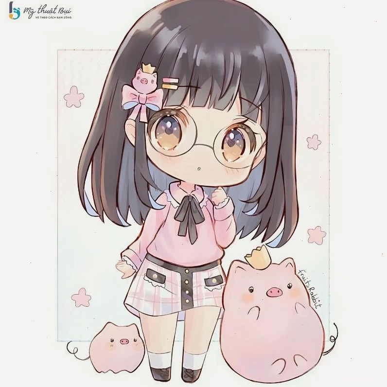 Chibi nữ mặc trang phục học sinh, tay vẫy chào