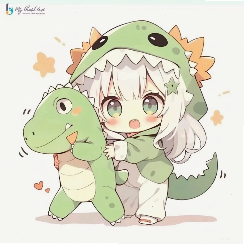 Chibi nữ với mái tóc xoăn và trang phục dạo phố sành điệu