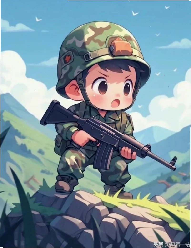 Chú bộ đội chibi cầm cờ