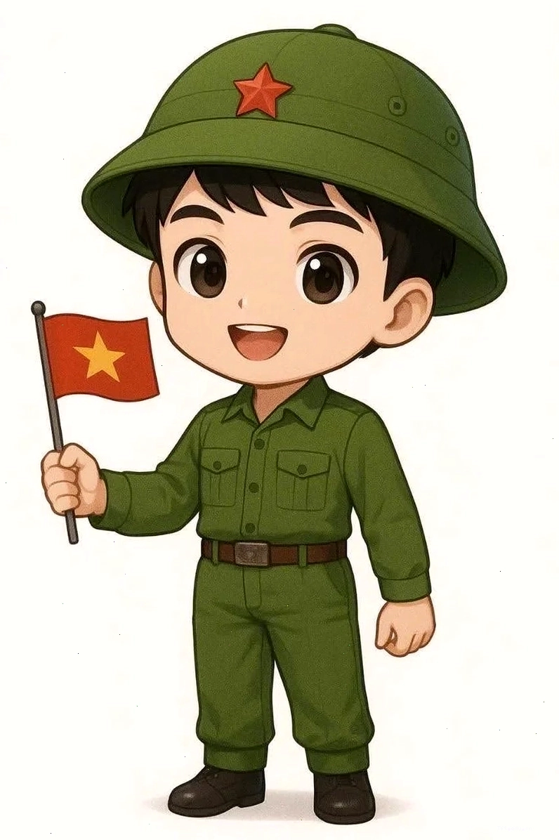Chú bộ đội chibi đang mỉm cười