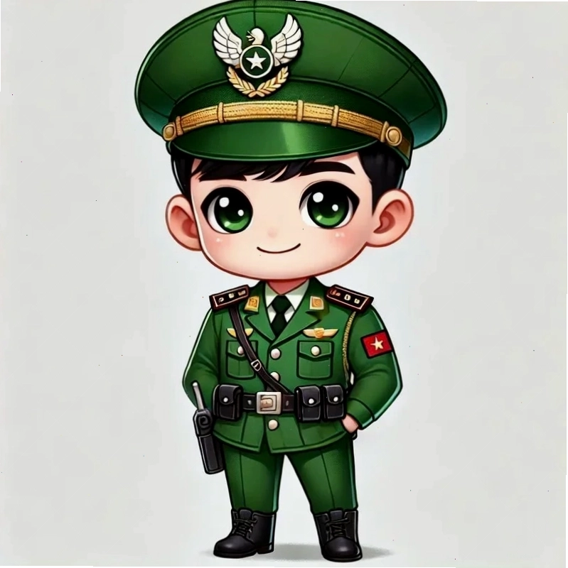 Chú bộ đội chibi đang ngồi nghỉ