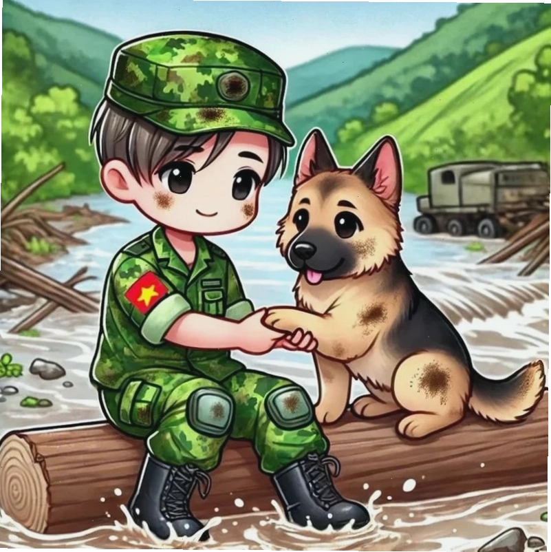 Chú bộ đội chibi với phong thái tự tin