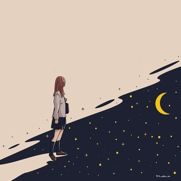 Cô gái anime dưới bầu trời đêm đầy sao
