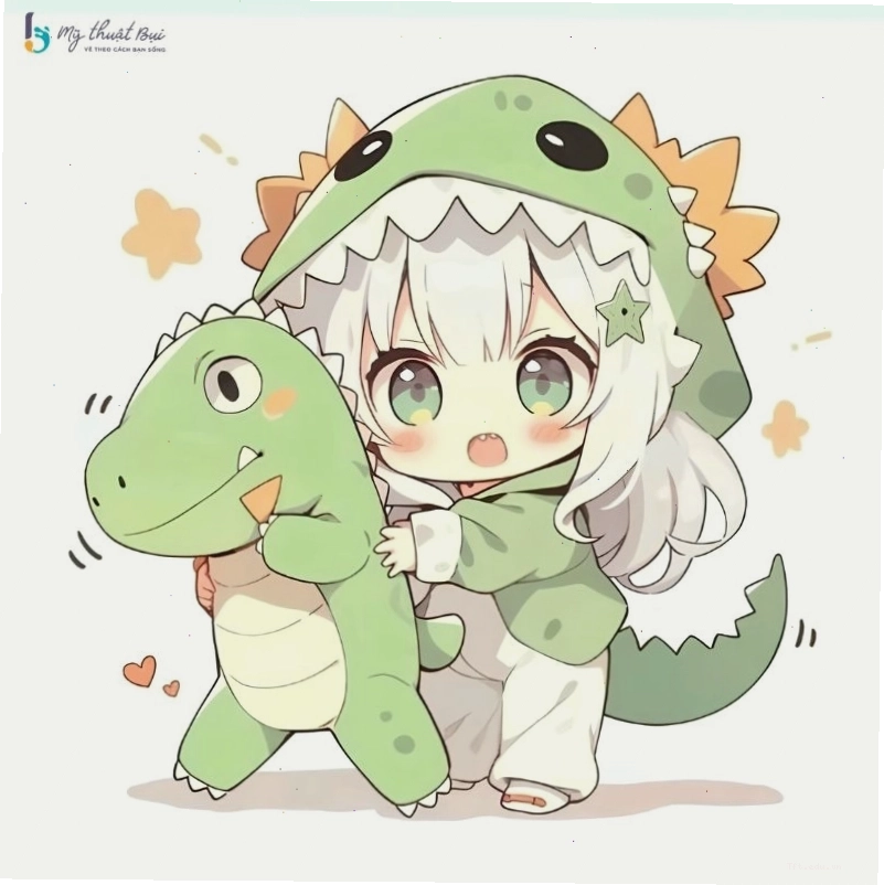 Cô gái chibi cầm ô dưới mưa lãng mạn