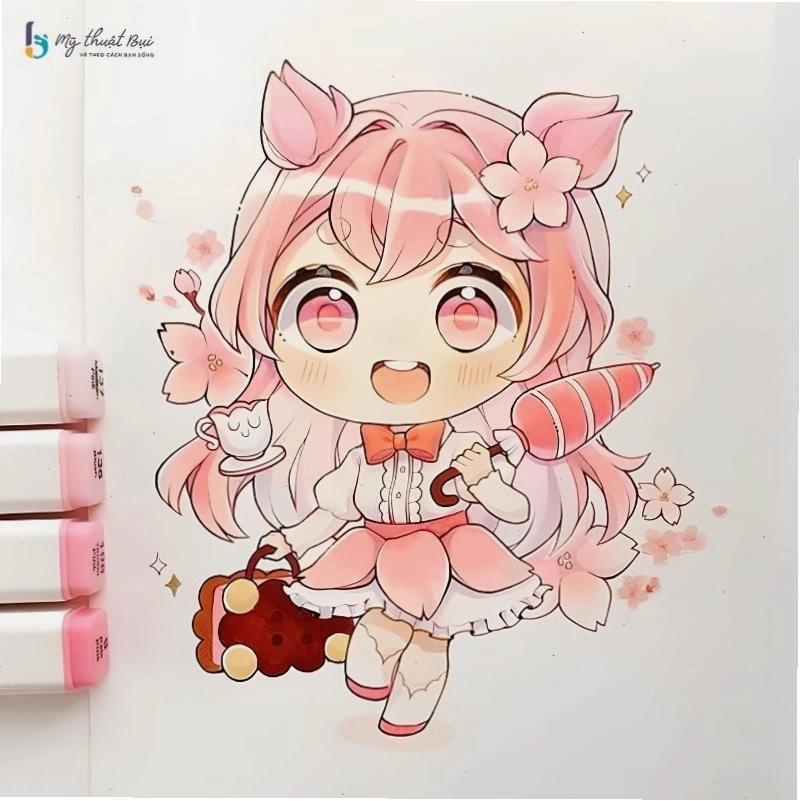 Cô gái chibi với biểu cảm ngạc nhiên dễ thương