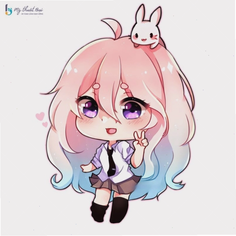 Cô gái chibi với mái tóc hồng đáng yêu