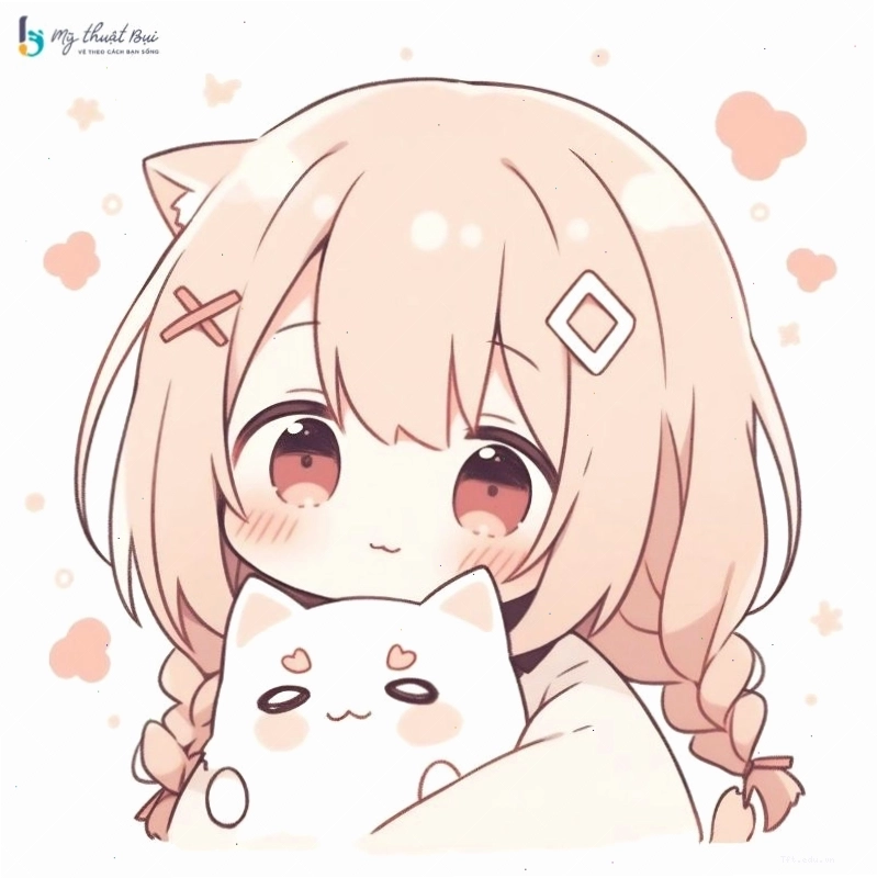 Cô gái đang tập vẽ anime chibi dễ thương