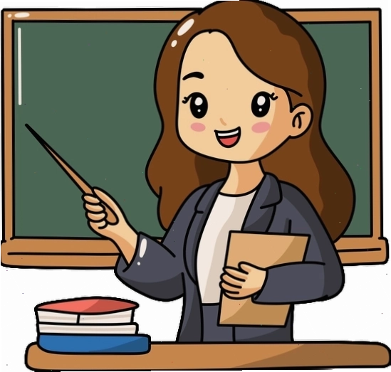 Cô giáo chibi cầm bút và sách, thể hiện sự chuyên nghiệp