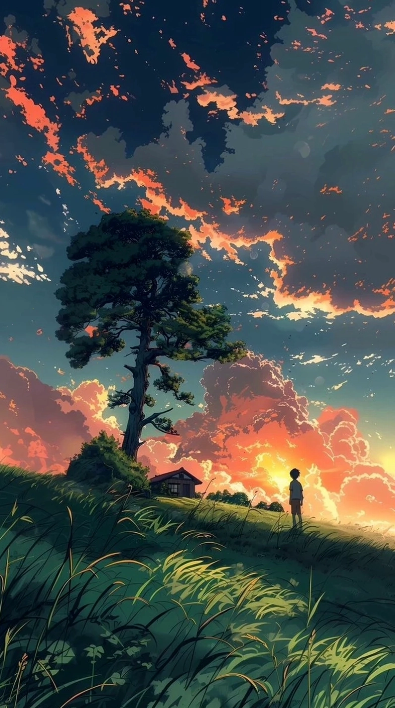 Công viên rợp bóng cây trong tranh cảnh đẹp anime