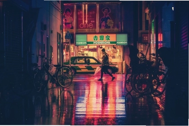Đường phố Osaka về đêm với phong cách anime