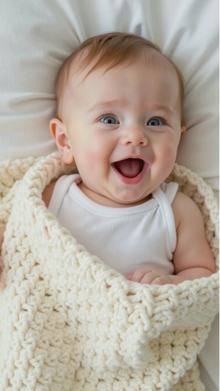 Em bé trai với ánh mắt tò mò, nhìn thẳng vào ống kính