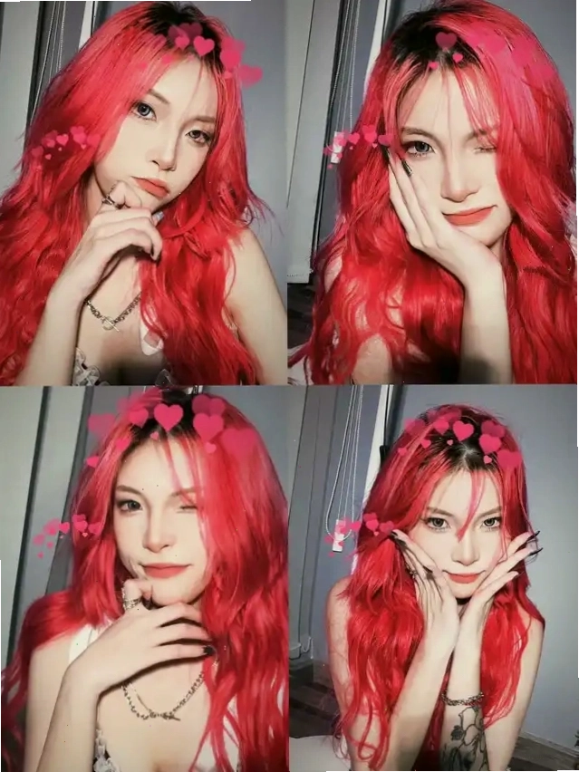 Ghép ảnh cô gái tóc đỏ tạo dáng chụp avatar