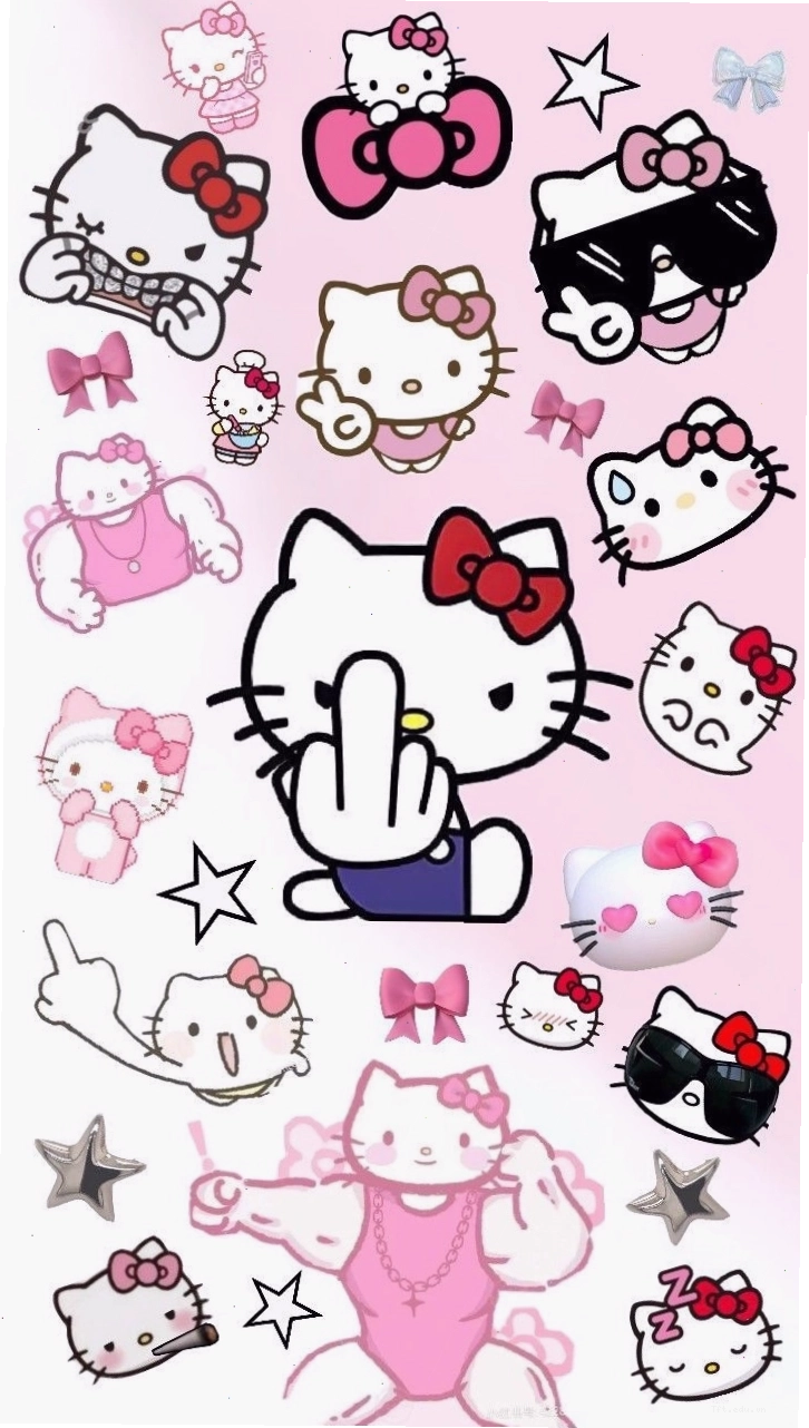 Hello Kitty chơi đùa cùng thú cưng trên nền hồng phấn