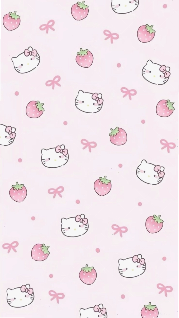 Hello Kitty nằm ngủ trên nền hồng phấn