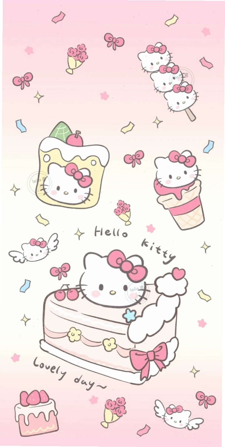 Hello Kitty ngồi trên xích đu trên nền hồng