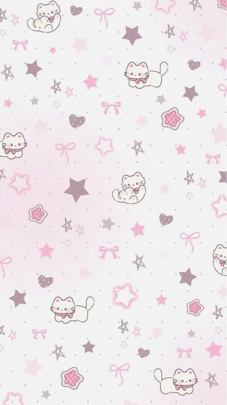 Hello Kitty ngồi với bó hoa nhỏ trên nền hồng phấn