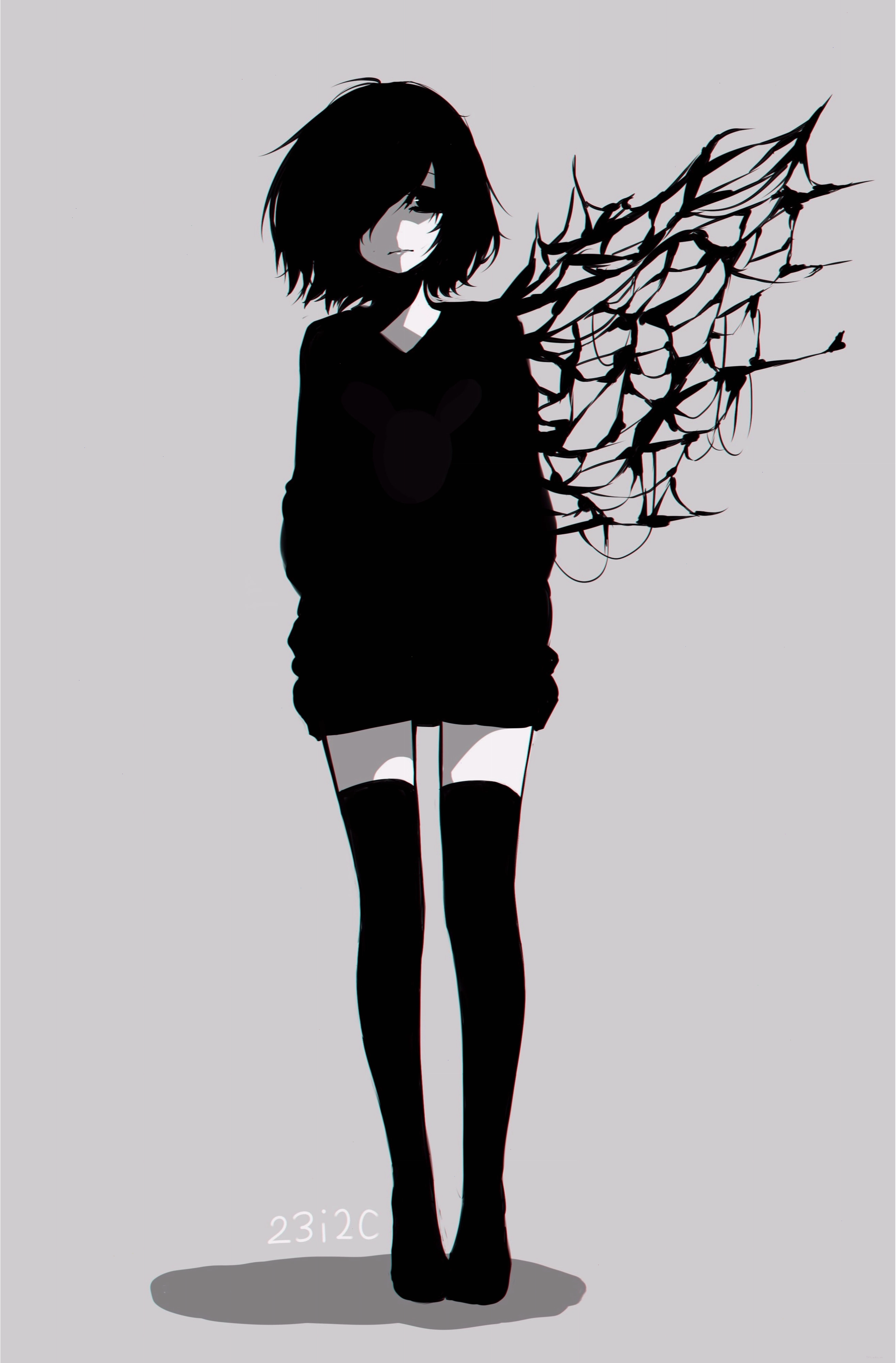 Hình ảnh anime girl trắng đen buồn sâu lắng