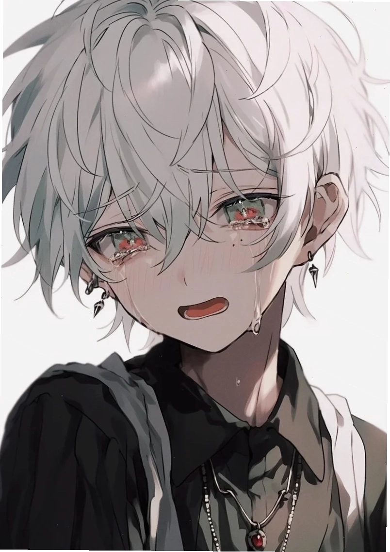 Hình ảnh anime nam buồn khóc trong gam màu đen trắng