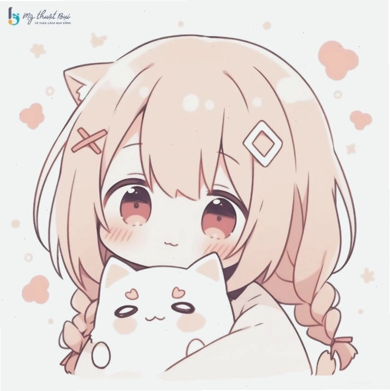 Hình ảnh chibi nữ cute đơn giản với mái tóc ngắn và đôi mắt to tròn