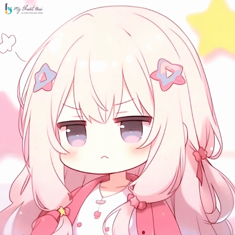 Hình ảnh chibi nữ cute đơn giản với trang phục màu hồng