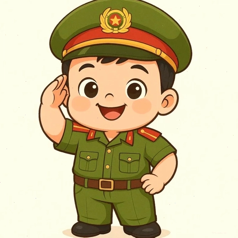 Hình ảnh chú bộ đội chibi đang chào