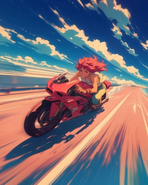 Hình ảnh cô gái anime trong bối cảnh đua xe tốc độ