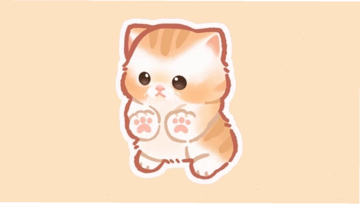 Hình ảnh mèo con chibi đang lim dim ngủ trên đám mây