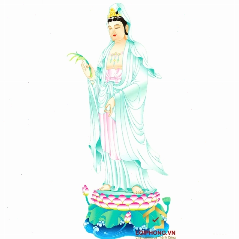 Hình ảnh Phật Quan Âm dáng đứng đẹp, tay cầm nhành dương liễu