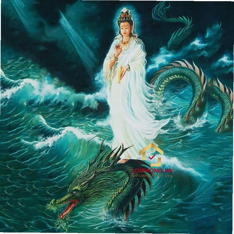 Hình ảnh Phật Quan Âm dáng đứng nhìn xa xăm